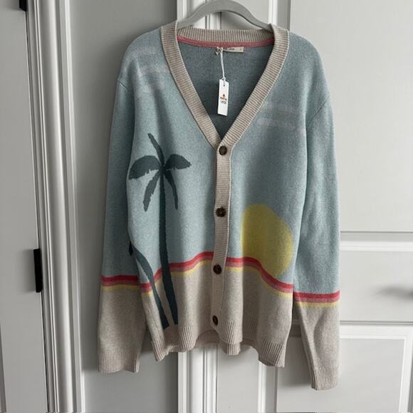 Marine Layer NWT Sunset Palm Finn Intarsia Cardigan Sweater Large - Picture 3 of 11